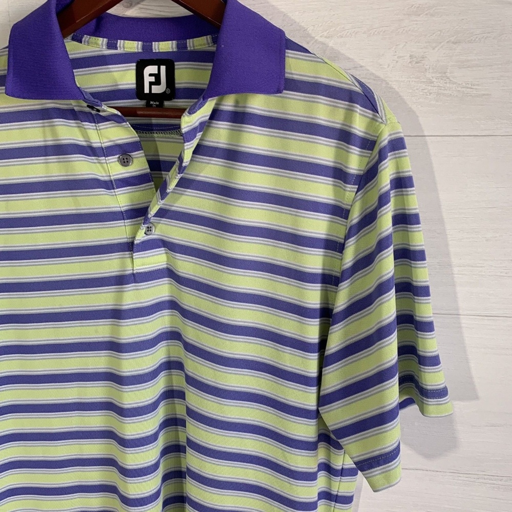 FootJoy Green Purple Striped Polo Shirt - Picture 2 of 6